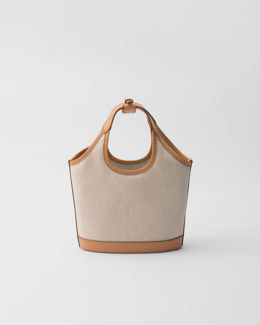 Prada 1BE074 Small linen blend and leather tote bag Natural