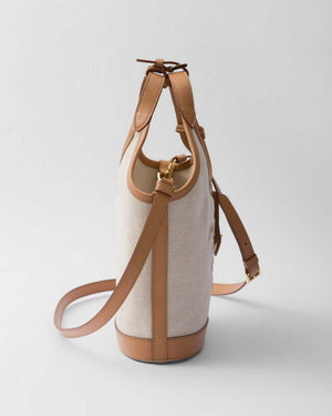 Prada 1BE074 Small linen blend and leather tote bag Natural - Default Title - View 4