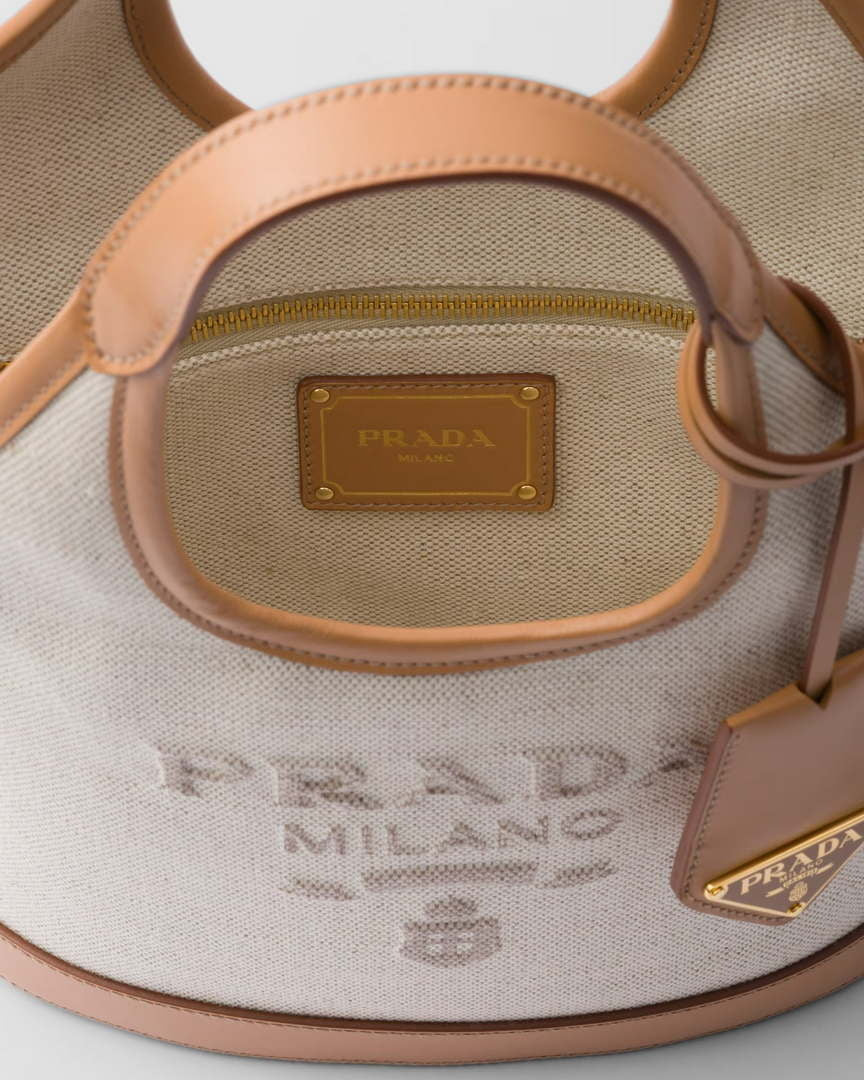Prada 1BE074 Small linen blend and leather tote bag Natural - Default Title - View 5