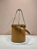 Prada 1BE085 Buckle leather bucket bag with belt Brown