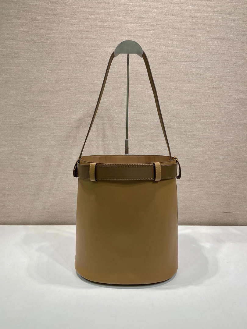 Prada 1BE085 Buckle leather bucket bag with belt Brown