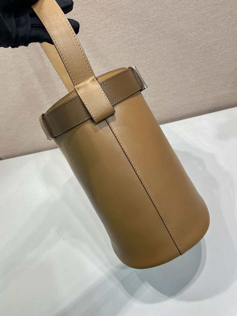 Prada 1BE085 Buckle leather bucket bag with belt Brown