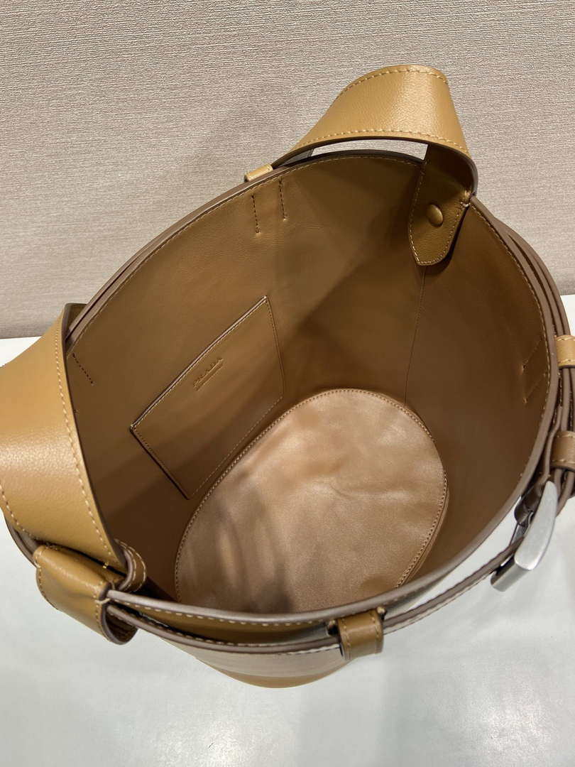 Prada 1BE085 Buckle leather bucket bag with belt Brown