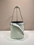 Prada 1BE085 Buckle leather bucket bag with belt White