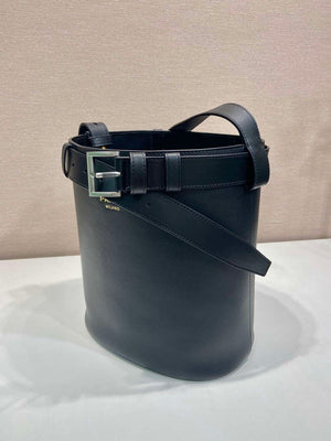 Prada 1BE085 Buckle leather bucket bag with belt Black - Default Title - View 3