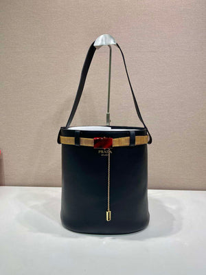 Prada 1BE085 Buckle leather bucket bag with jeweled belt Black - Default Title - View 2
