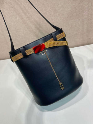 Prada 1BE085 Buckle leather bucket bag with jeweled belt Black - Default Title - View 3