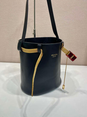 Prada 1BE085 Buckle leather bucket bag with jeweled belt Black - Default Title - View 4