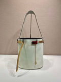 Prada 1BE085 Buckle leather bucket bag with jeweled belt White