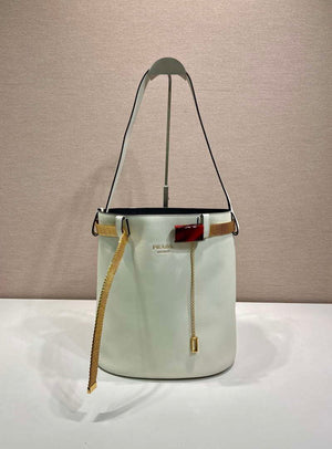 Prada 1BE085 Buckle leather bucket bag with jeweled belt White - Default Title - View 1