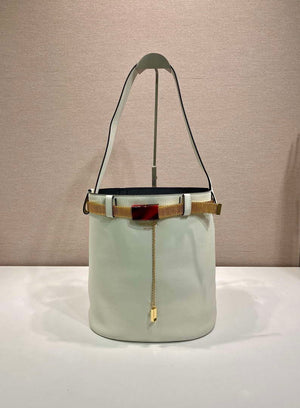 Prada 1BE085 Buckle leather bucket bag with jeweled belt White - Default Title - View 2