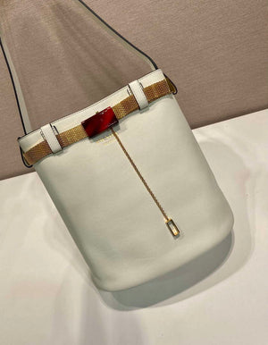 Prada 1BE085 Buckle leather bucket bag with jeweled belt White - Default Title - View 3