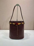 Prada 1BE085 Buckle leather bucket bag with jeweled belt Wine Red