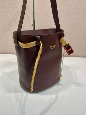 Prada 1BE085 Buckle leather bucket bag with jeweled belt Wine Red - Default Title - View 4