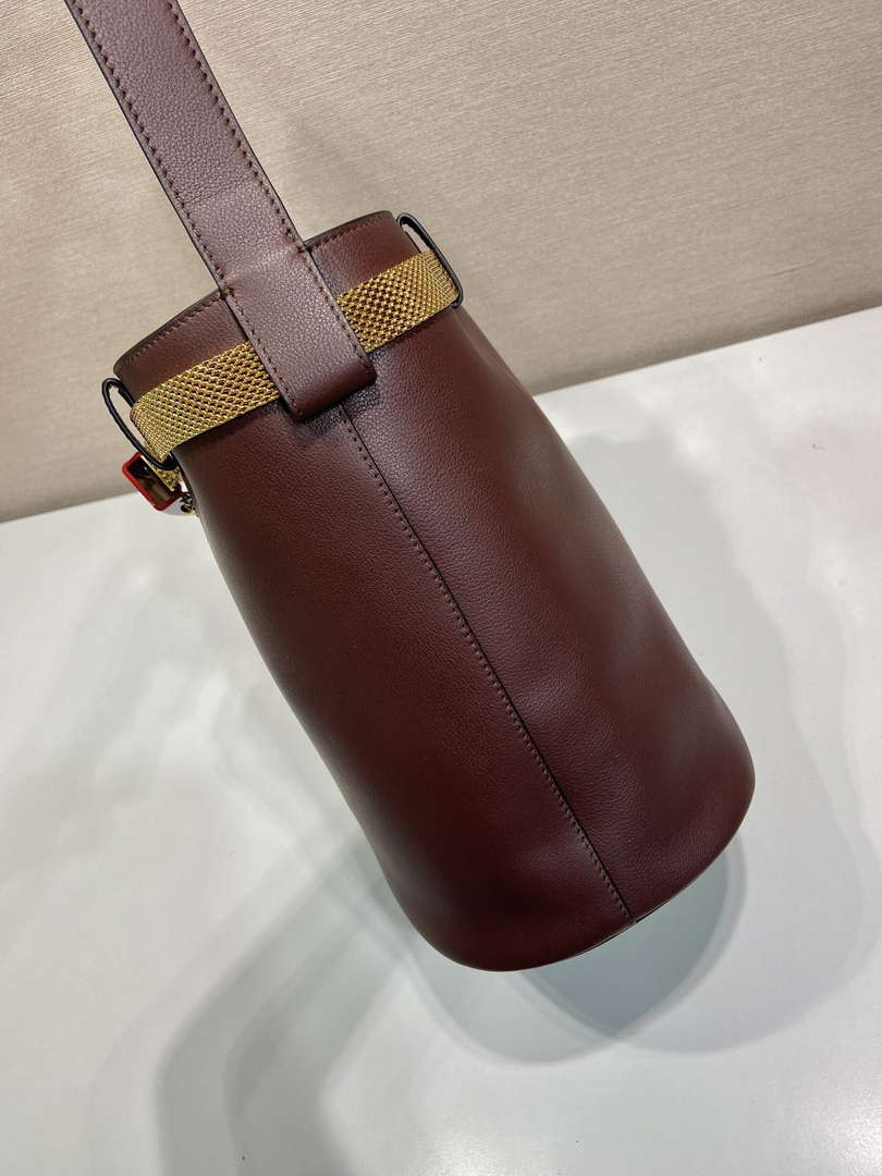 Prada 1BE085 Buckle leather bucket bag with jeweled belt Wine Red