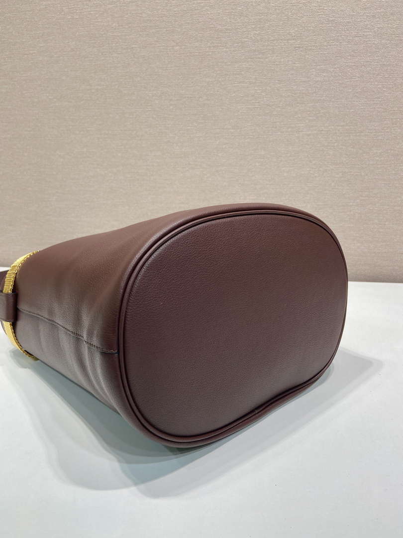 Prada 1BE085 Buckle leather bucket bag with jeweled belt Wine Red