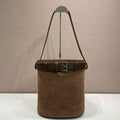 Prada 1BE085 Buckle Suede leather bucket bag with belt Dark Brown - Default Title - View 1