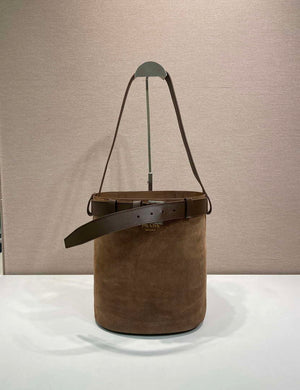 Prada 1BE085 Buckle Suede leather bucket bag with belt Dark Brown - Default Title - View 2