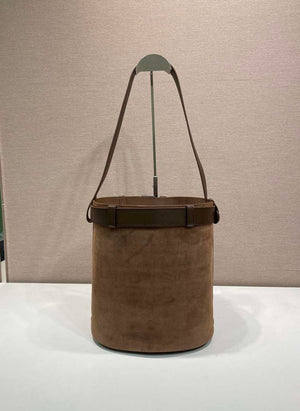 Prada 1BE085 Buckle Suede leather bucket bag with belt Dark Brown - Default Title - View 3