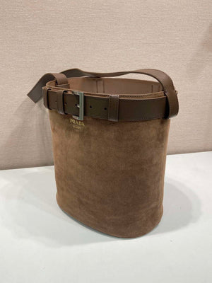 Prada 1BE085 Buckle Suede leather bucket bag with belt Dark Brown - Default Title - View 5