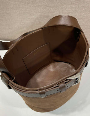 Prada 1BE085 Buckle Suede leather bucket bag with belt Dark Brown - Default Title - View 8