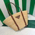Prada 1BG312 Straw and Leather Tote Apricot - Default Title - View 1