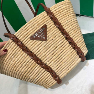 Prada 1BG312 Straw and Leather Tote Apricot - Default Title - View 4