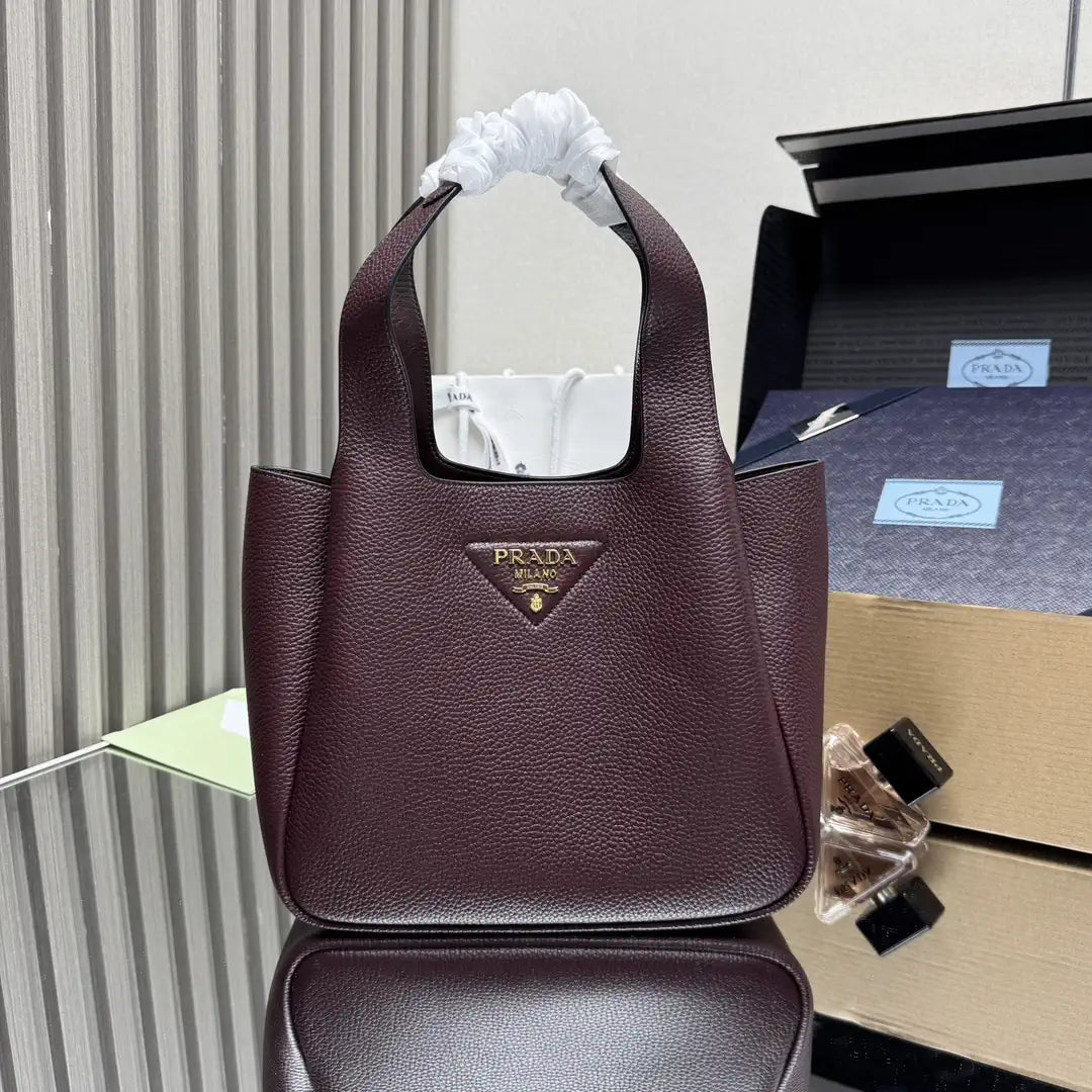 Prada 1BG335 Small leather tote bag Wine Red Gold