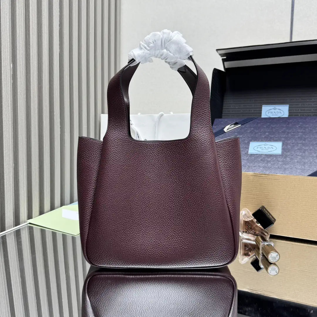 Prada 1BG335 Small leather tote bag Wine Red Gold