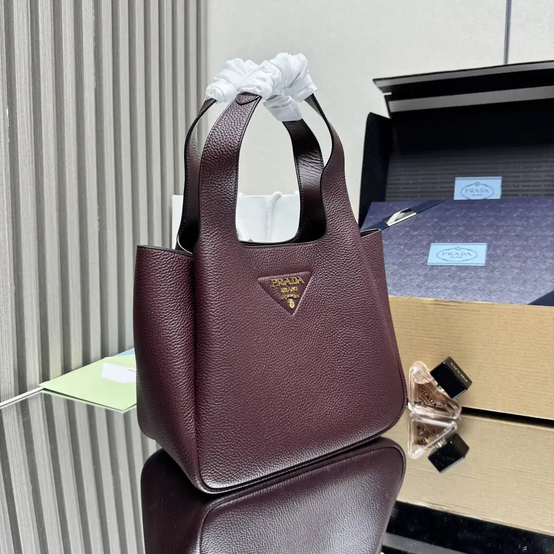 Prada 1BG335 Small leather tote bag Wine Red Gold
