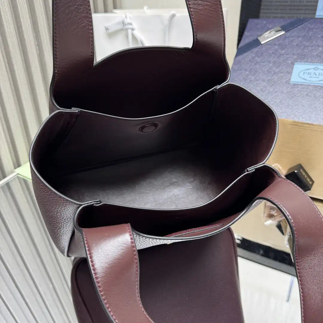 Prada 1BG335 Small leather tote bag Wine Red Gold