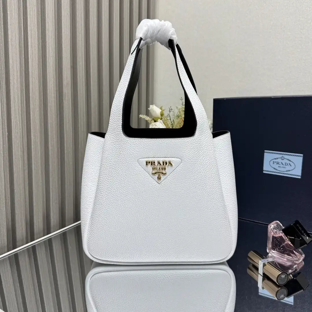 Prada 1BG335 Small leather tote bag White Gold