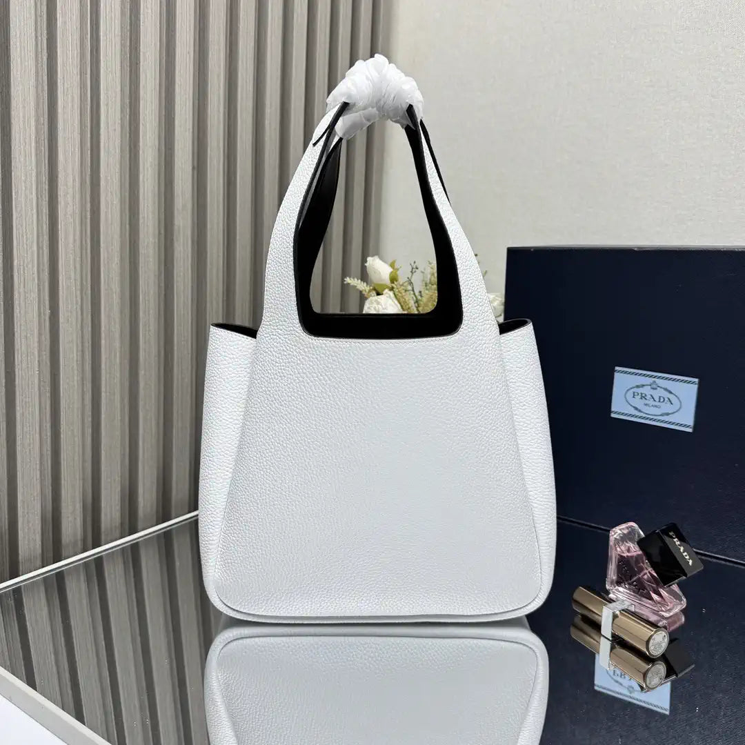 Prada 1BG335 Small leather tote bag White Gold