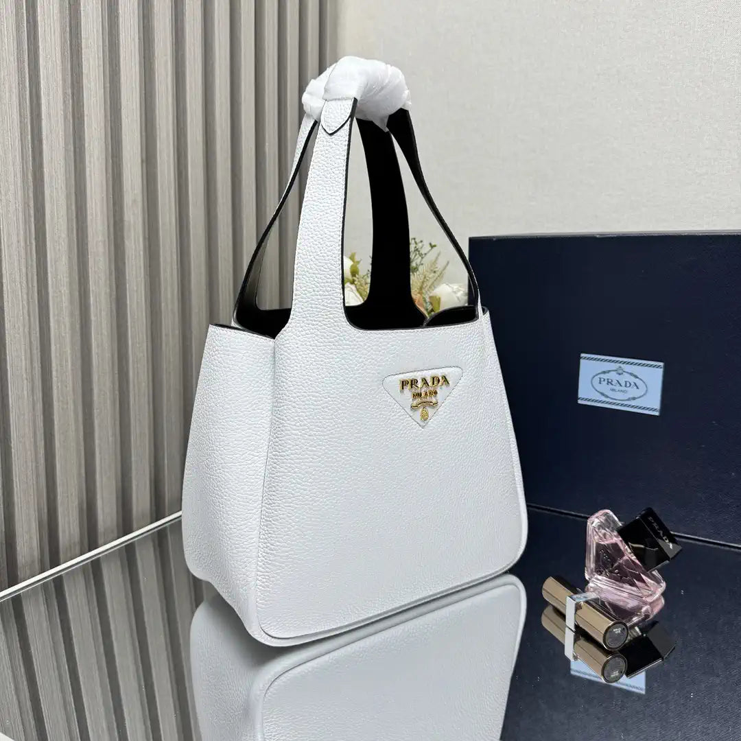 Prada 1BG335 Small leather tote bag White Gold