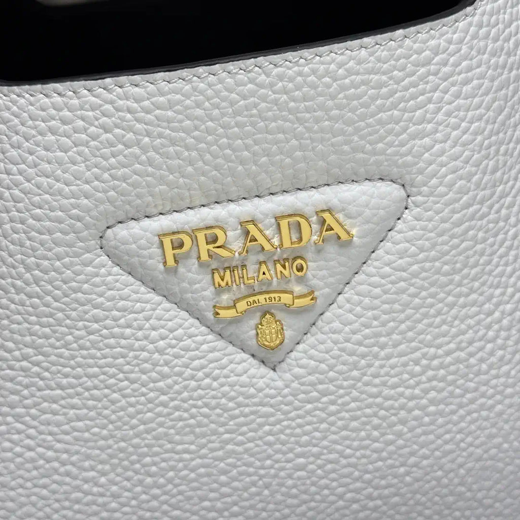 Prada 1BG335 Small leather tote bag White Gold