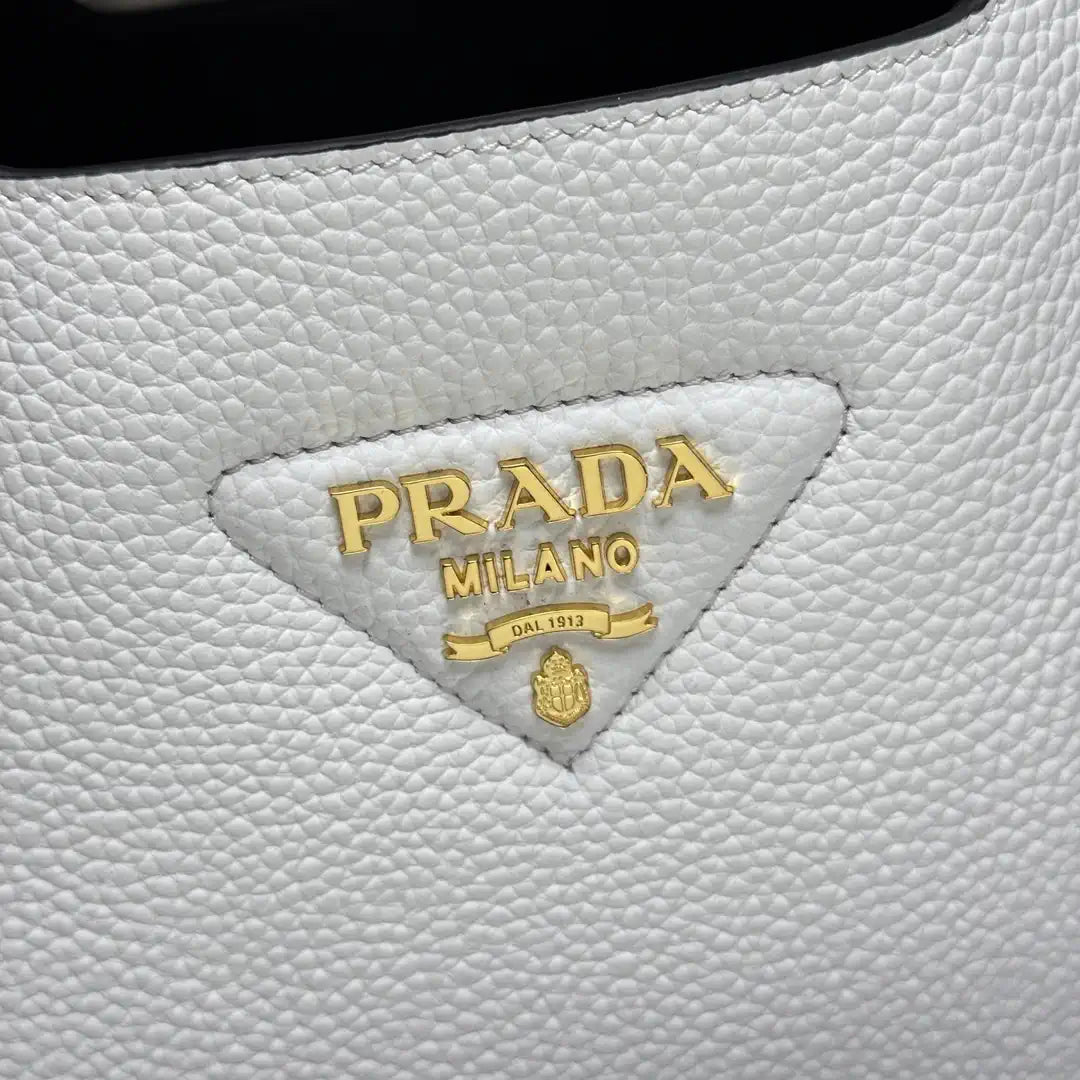 Prada 1BG335 Small leather tote bag White Gold