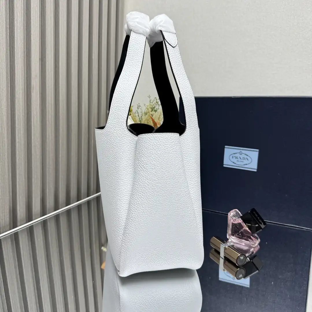 Prada 1BG335 Small leather tote bag White Gold