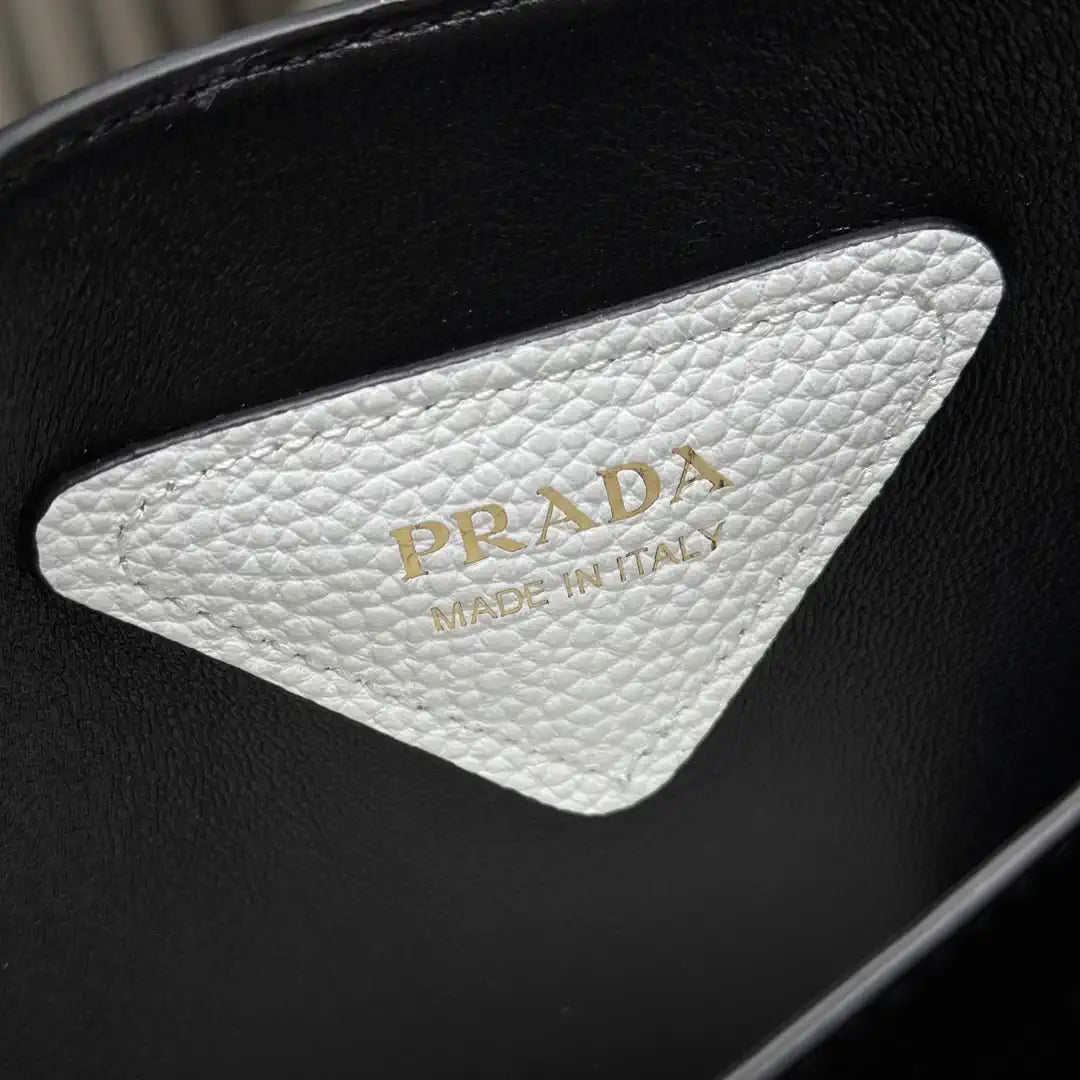 Prada 1BG335 Small leather tote bag White Gold