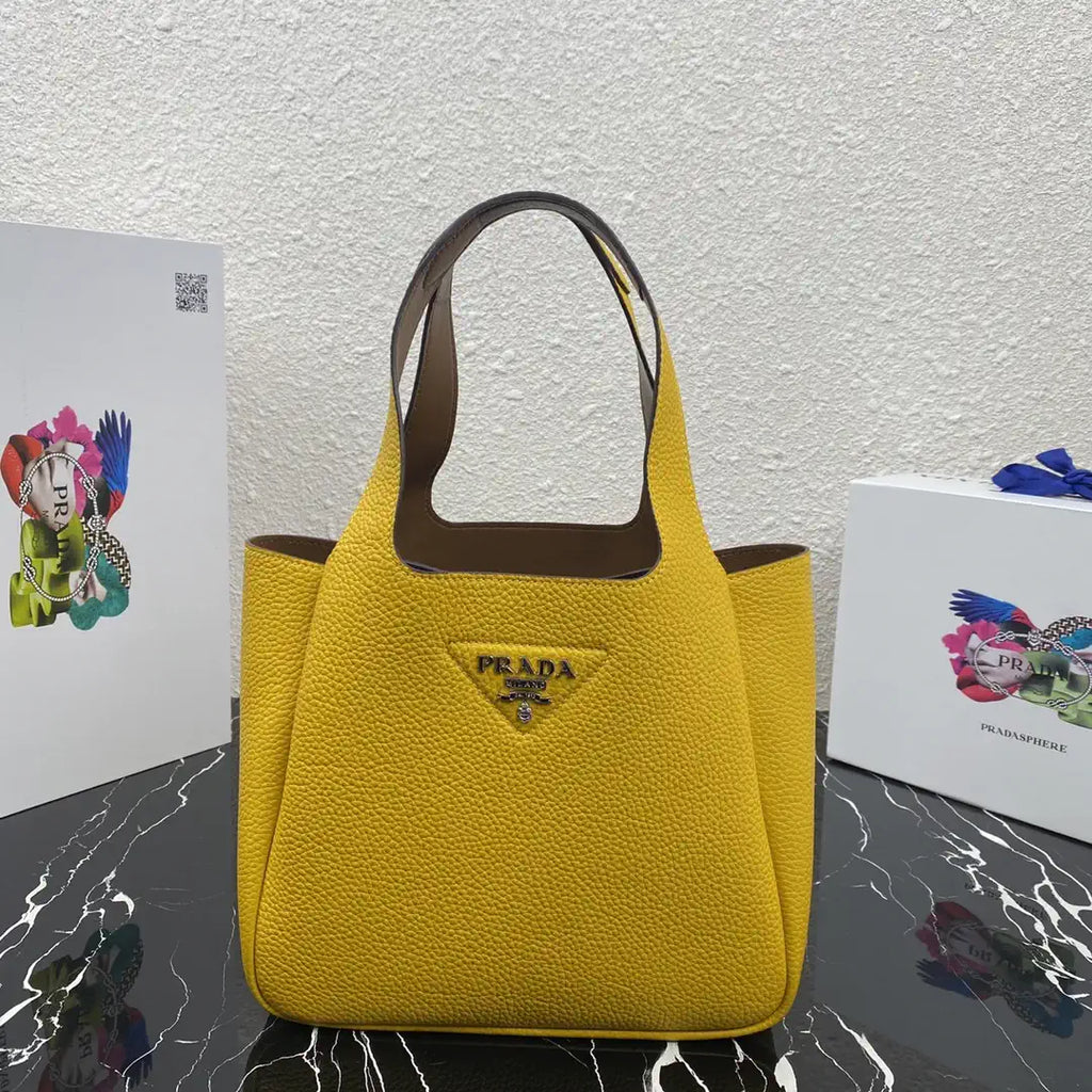 Prada 1BG335 Small leather tote bag Yellow Silver