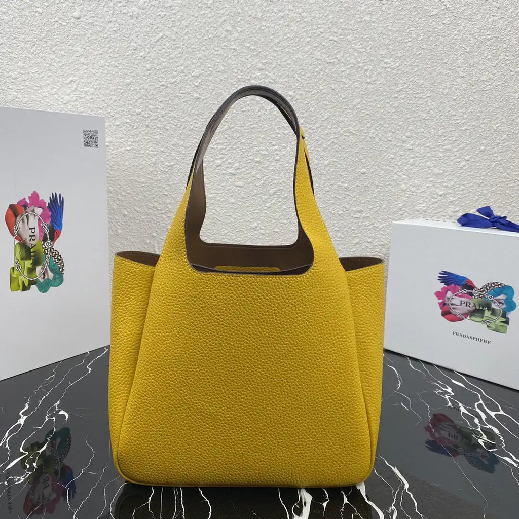 Prada 1BG335 Small leather tote bag Yellow Silver