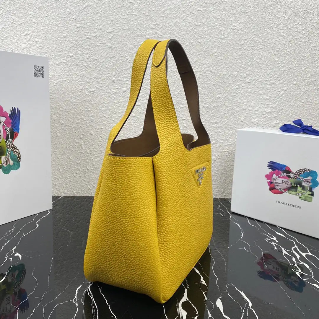 Prada 1BG335 Small leather tote bag Yellow Silver