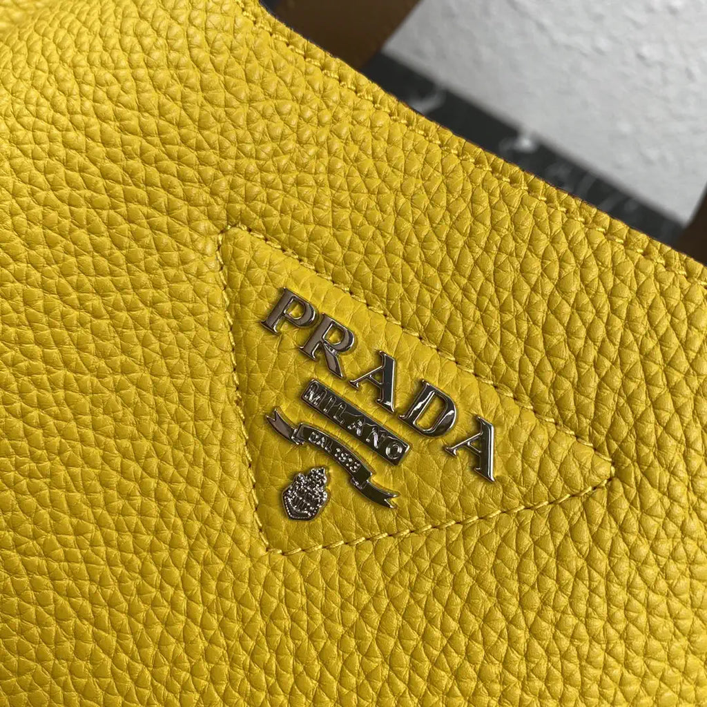 Prada 1BG335 Small leather tote bag Yellow Silver