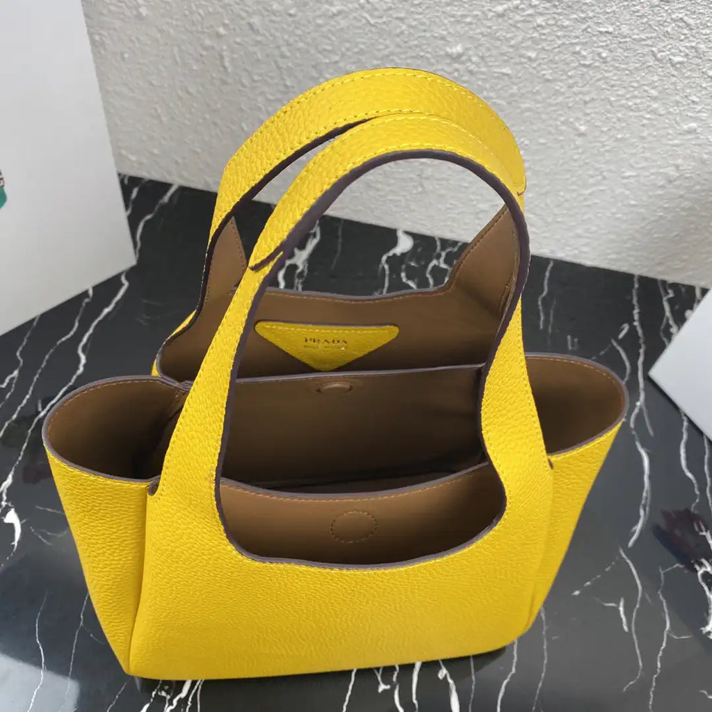 Prada 1BG335 Small leather tote bag Yellow Silver