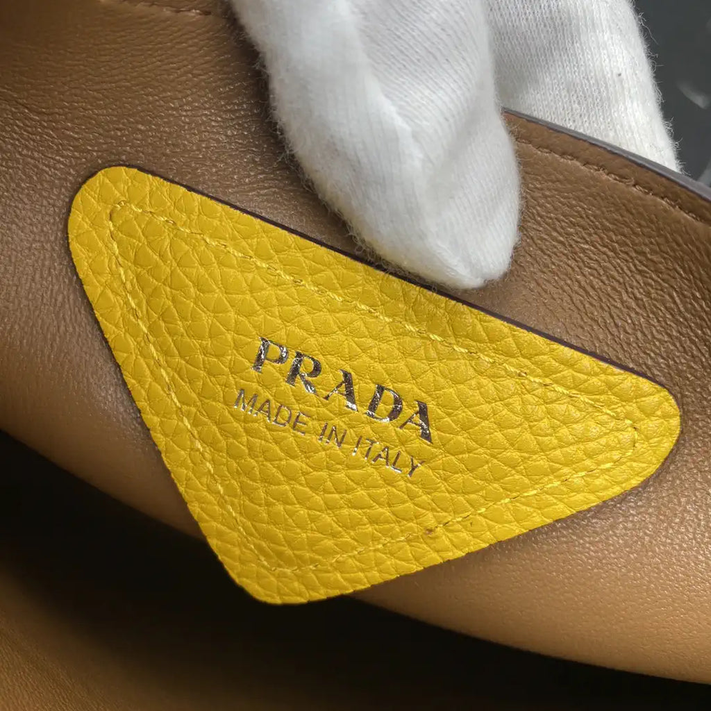 Prada 1BG335 Small leather tote bag Yellow Silver