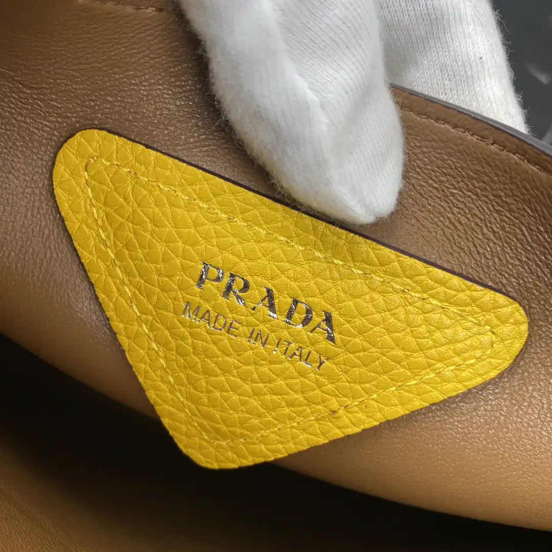 Prada 1BG335 Small leather tote bag Yellow Silver