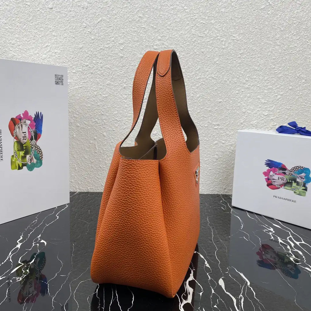 Prada 1BG335 Small leather tote bag Orange Silver