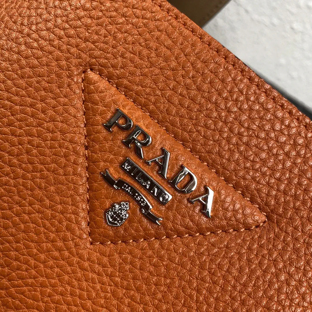 Prada 1BG335 Small leather tote bag Orange Silver