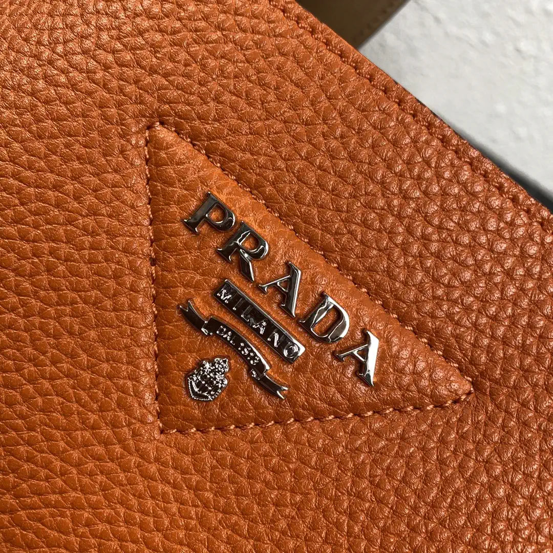 Prada 1BG335 Small leather tote bag Orange Silver