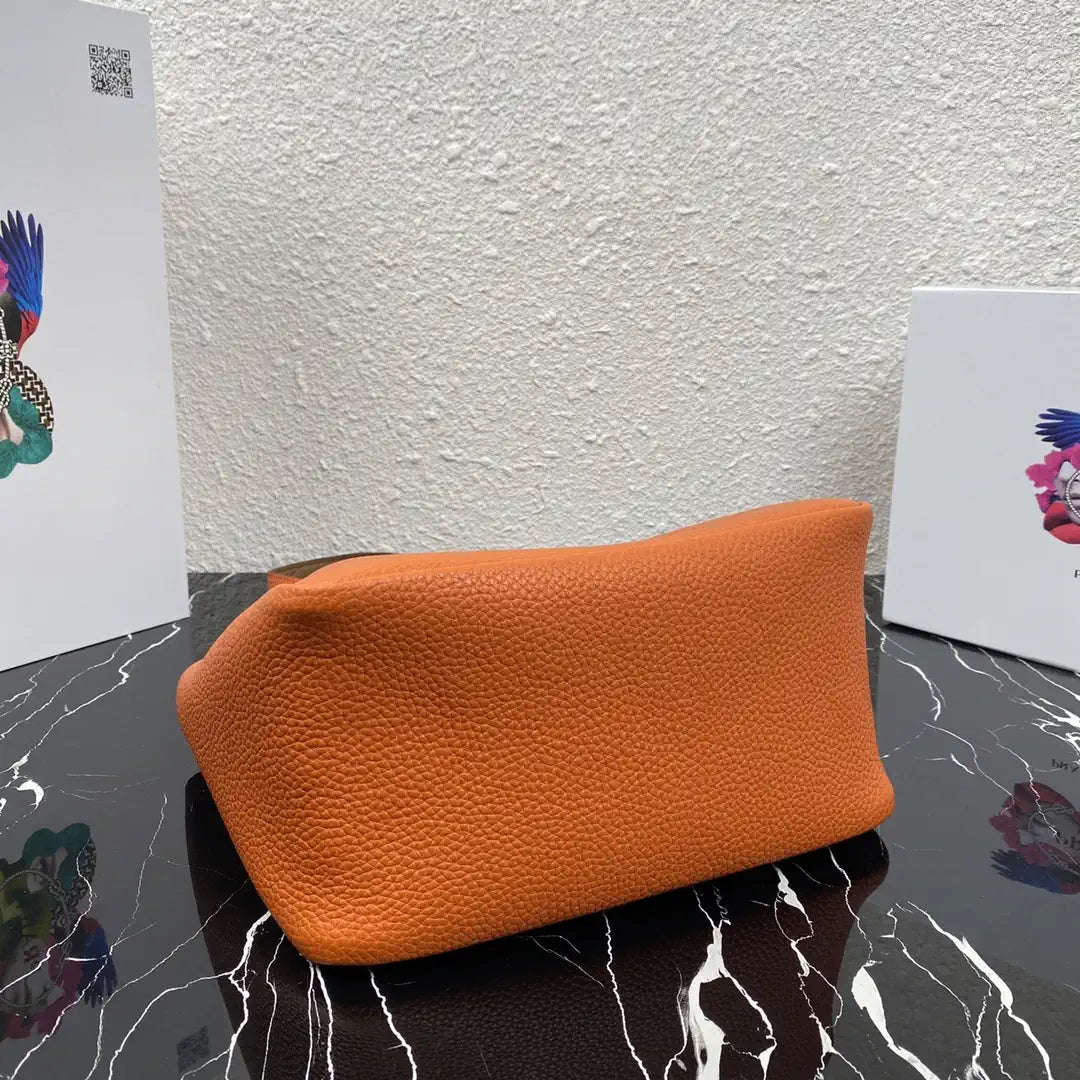 Prada 1BG335 Small leather tote bag Orange Silver