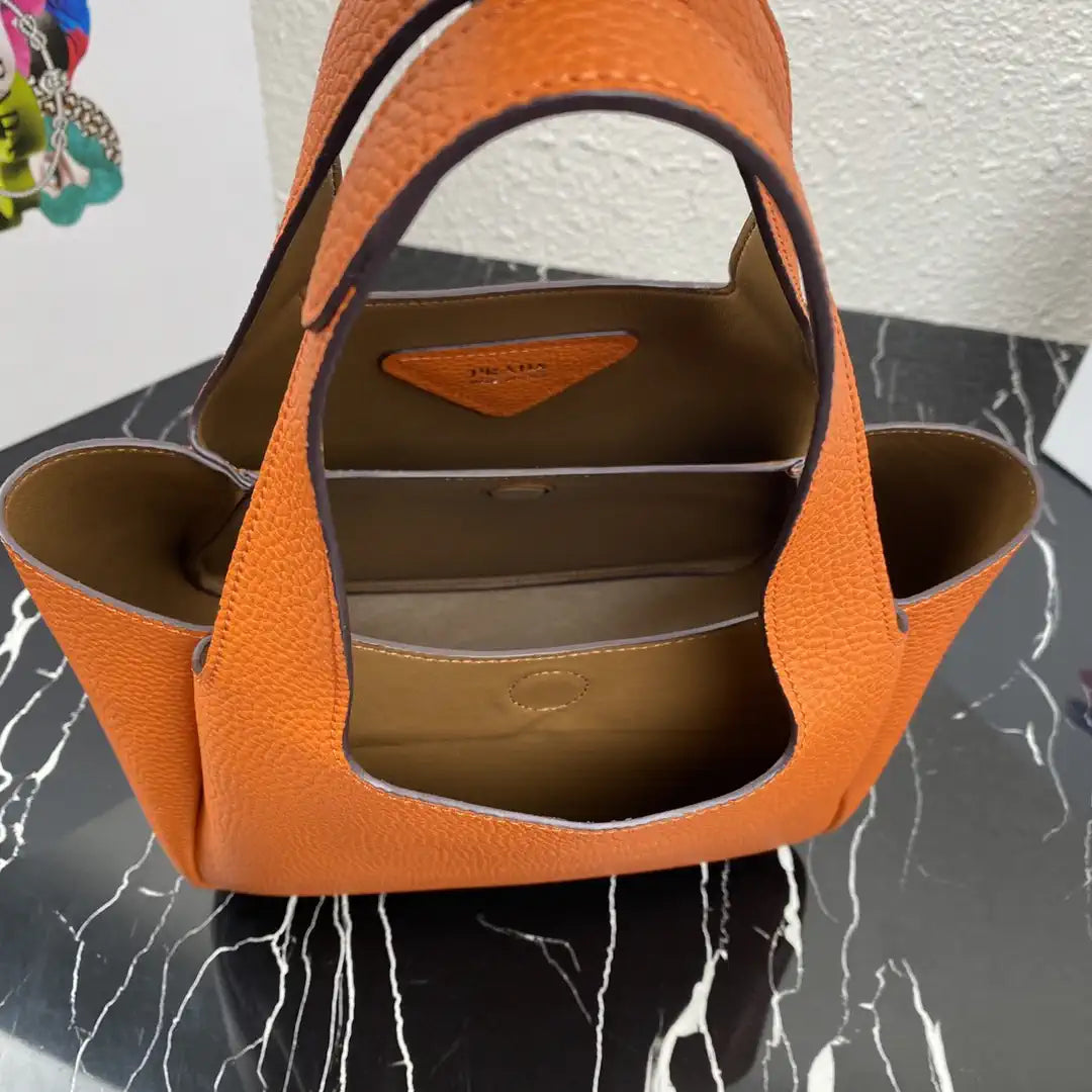 Prada 1BG335 Small leather tote bag Orange Silver